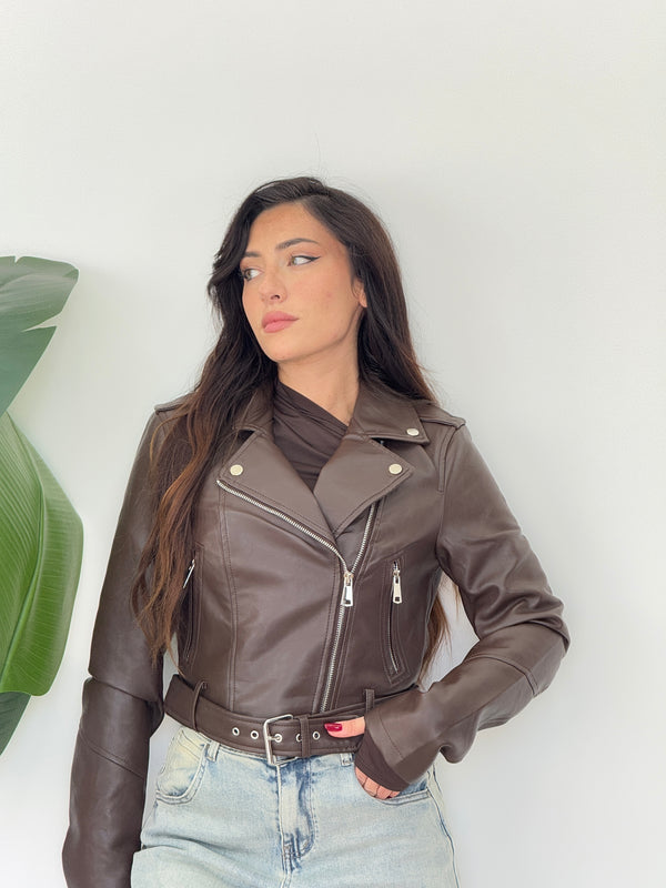 Biker crop marrone